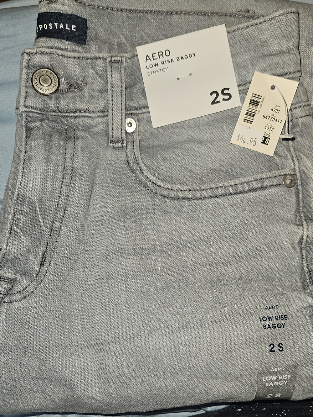 Aero Low Rise Baggy Stretch Jeans - Grey Wash - 2S